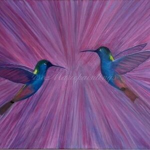 Vibrant Hummingbirds Acrylic Painting Original by Artist Lise Marie